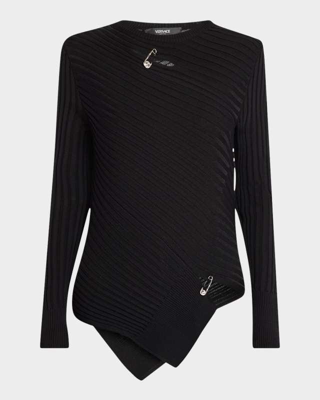 Safety-Pin Cutout Vanise Knit Sweater